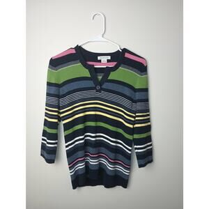 Liz Claiborne Vintage Stripped Henley Sweater Knit Rory Gilmore Women Size Large